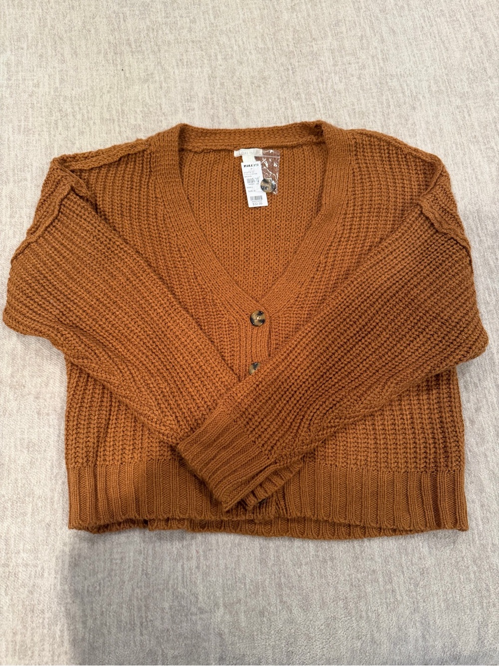 NWT Tilly’s Chunky V-Neck Button Cardigan Sweater - Rust